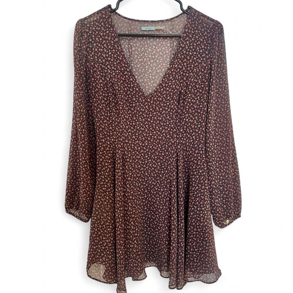 Cottagecore Poppy Ditsy Floral Brown Mini Dress-Women’s 2- Fairycore Ethereal